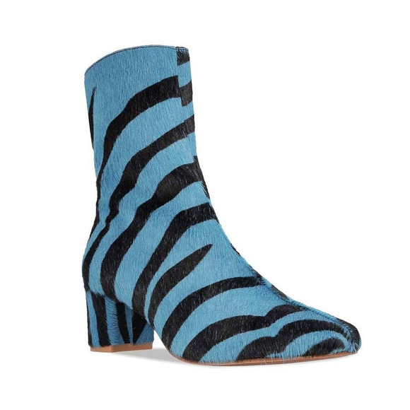 BY FAR Shoes - NWT by Far Blue Sophia Zebra Print Pony Hair Boot EU 37 US 6.5 or 7